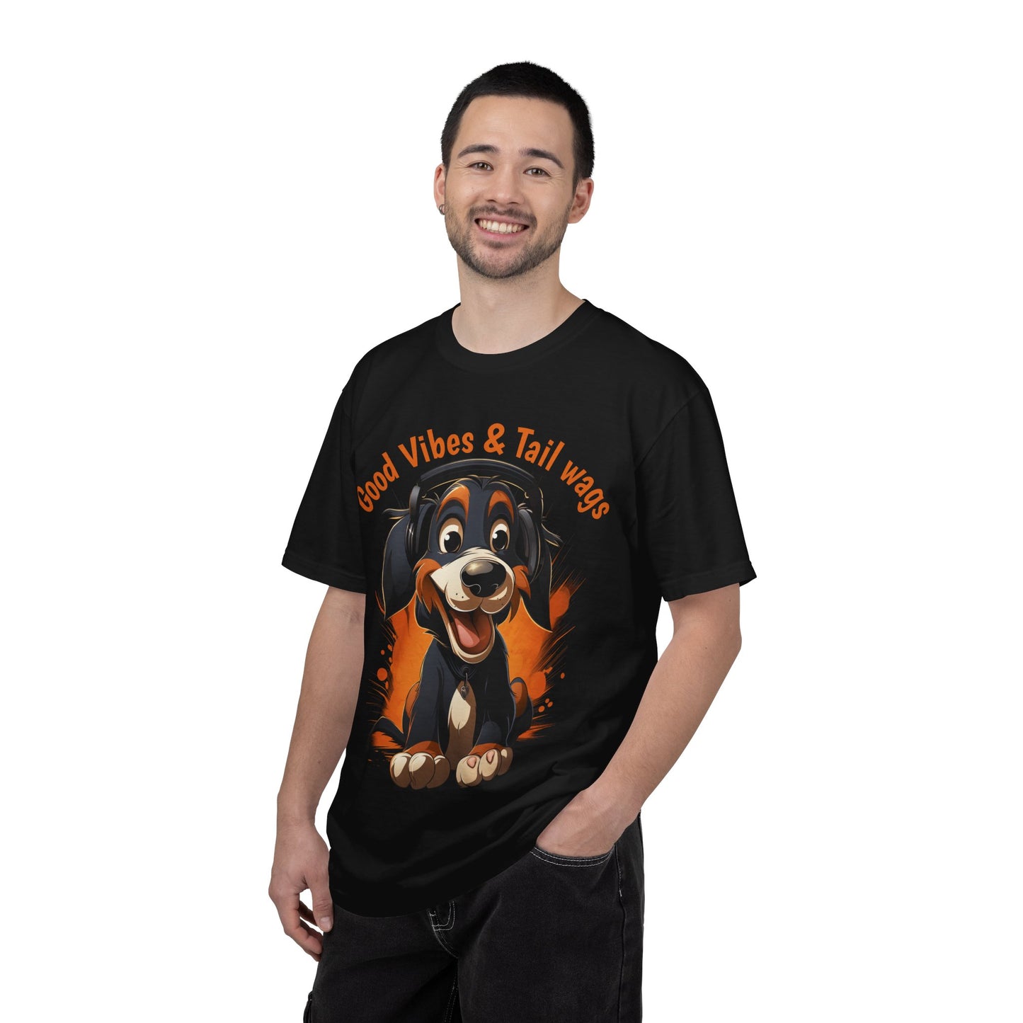 Good Vibes & Tail Wags T-shirt | Happy Cartoon Dog Design