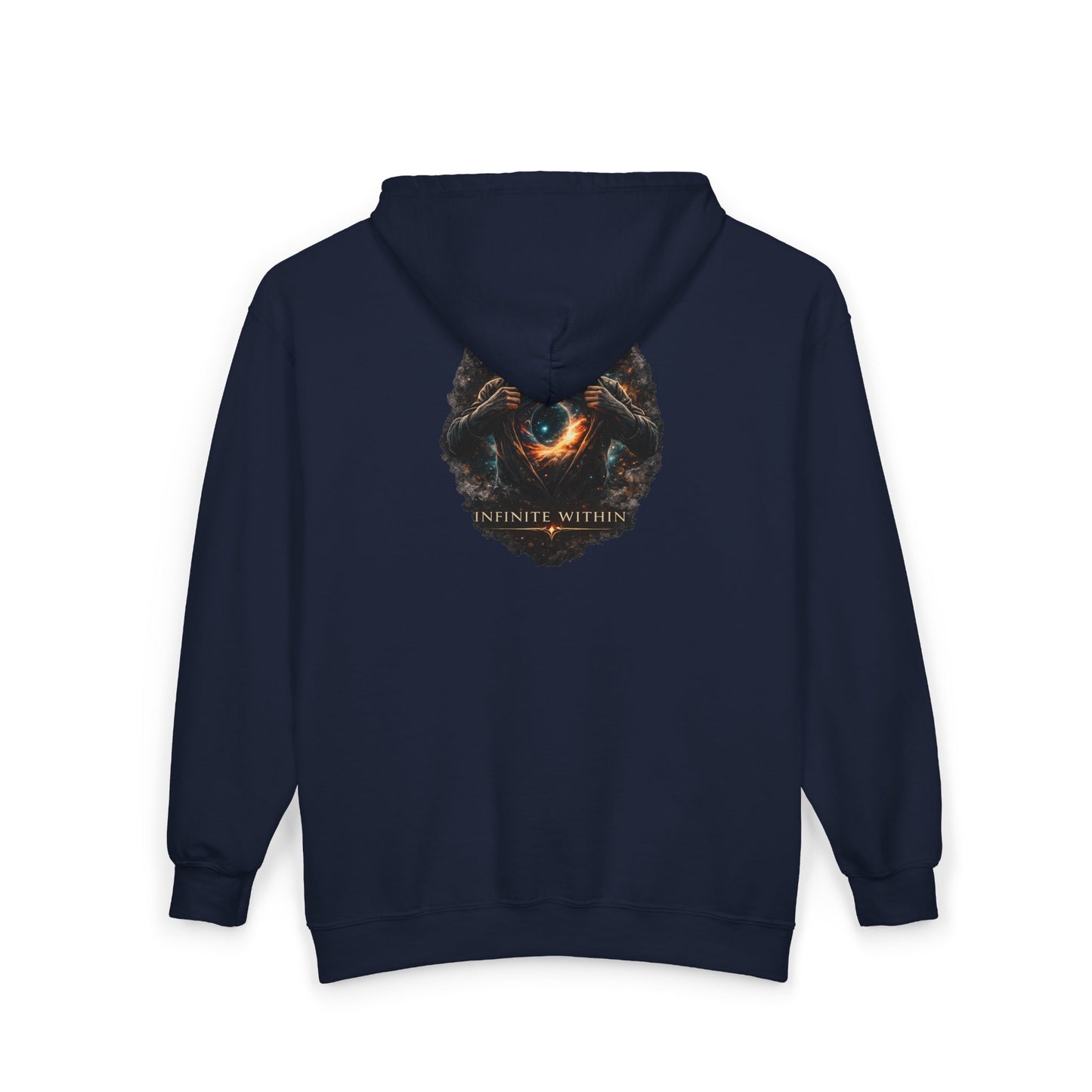 Infinite Within Black Zip Hoodie — Cosmic Eye Graphic Zip-Up