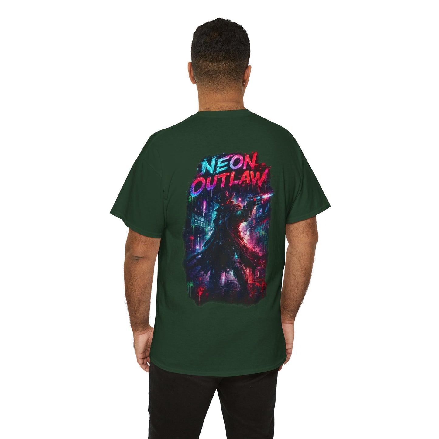 Neon Outlaw Cyberpunk T-Shirt | Futuristic Bounty Hunter Graphic Tee, Sci-Fi Streetwear Shirt