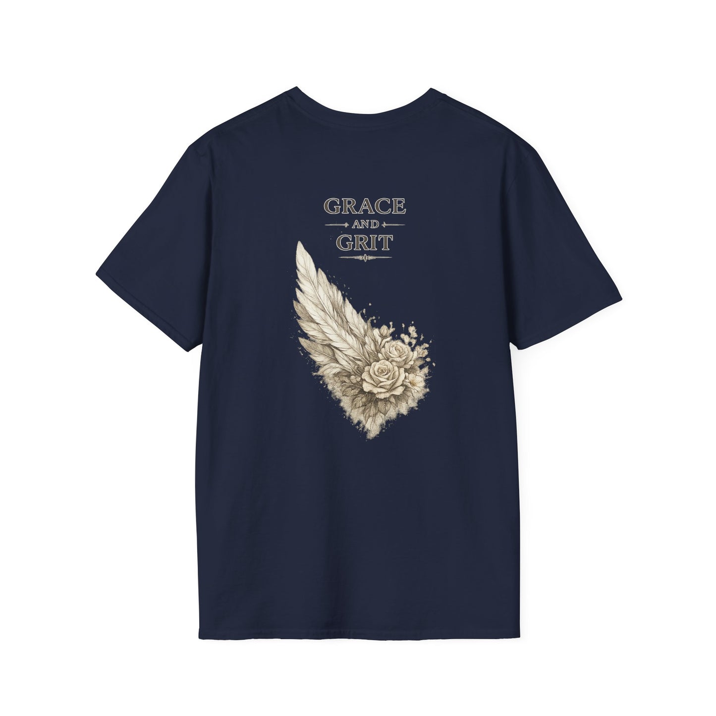 Grace and Grit Women's T-Shirt | Floral Wing Graphic Tee, Inspirational Women's Shirt, Strength and Grace Gift for Her