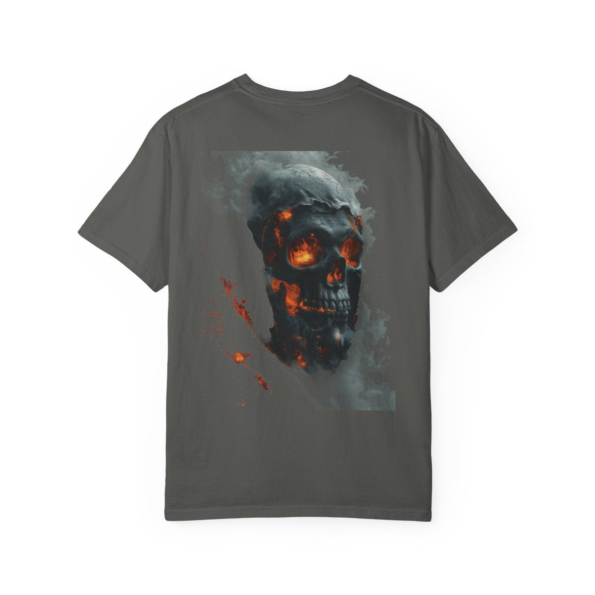 Fiery skull garment-dyed T-shirt in Pepper, back view