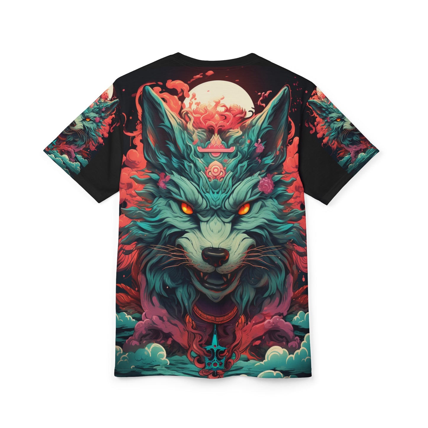 Mystic Wolf All-Over Print Tee — Neon Fox Spirit Graphic Shirt