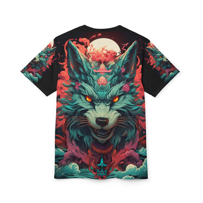 Mystic Wolf All-Over Print Tee — Neon Fox Spirit Graphic Shirt