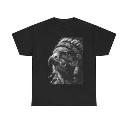 Native Spirit Eagle T-Shirt – Tribal Feather Headdress Bird Tee | Minimalist Wildlife Graphic Shirt | Black & White Artistic Eagle Tee