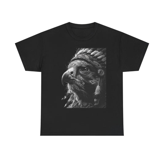Native Spirit Eagle T-Shirt – Tribal Feather Headdress Bird Tee | Minimalist Wildlife Graphic Shirt | Black & White Artistic Eagle Tee
