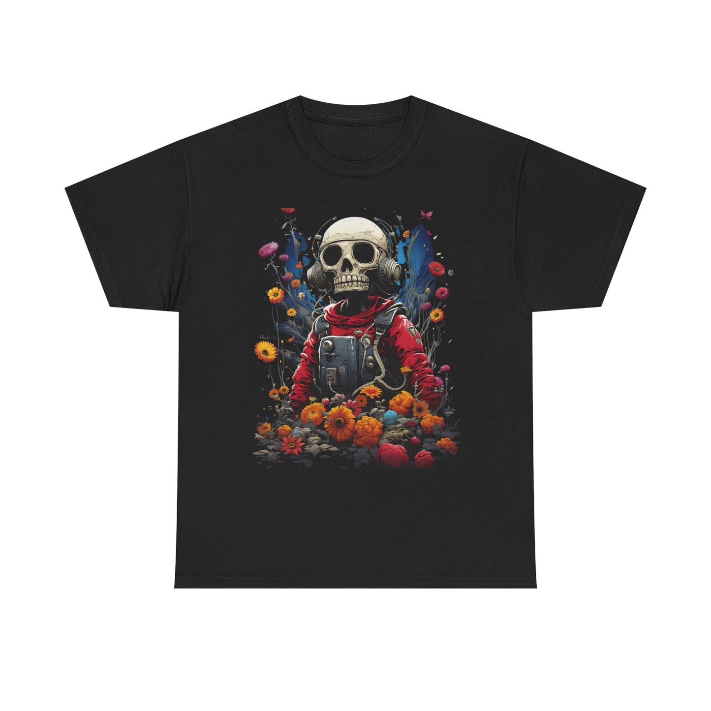 Skull Astronaut T-Shirt – Cosmic Death & Rebirth Graphic Tee, Space Skeleton Floral Shirt, Dark Aesthetic Streetwear