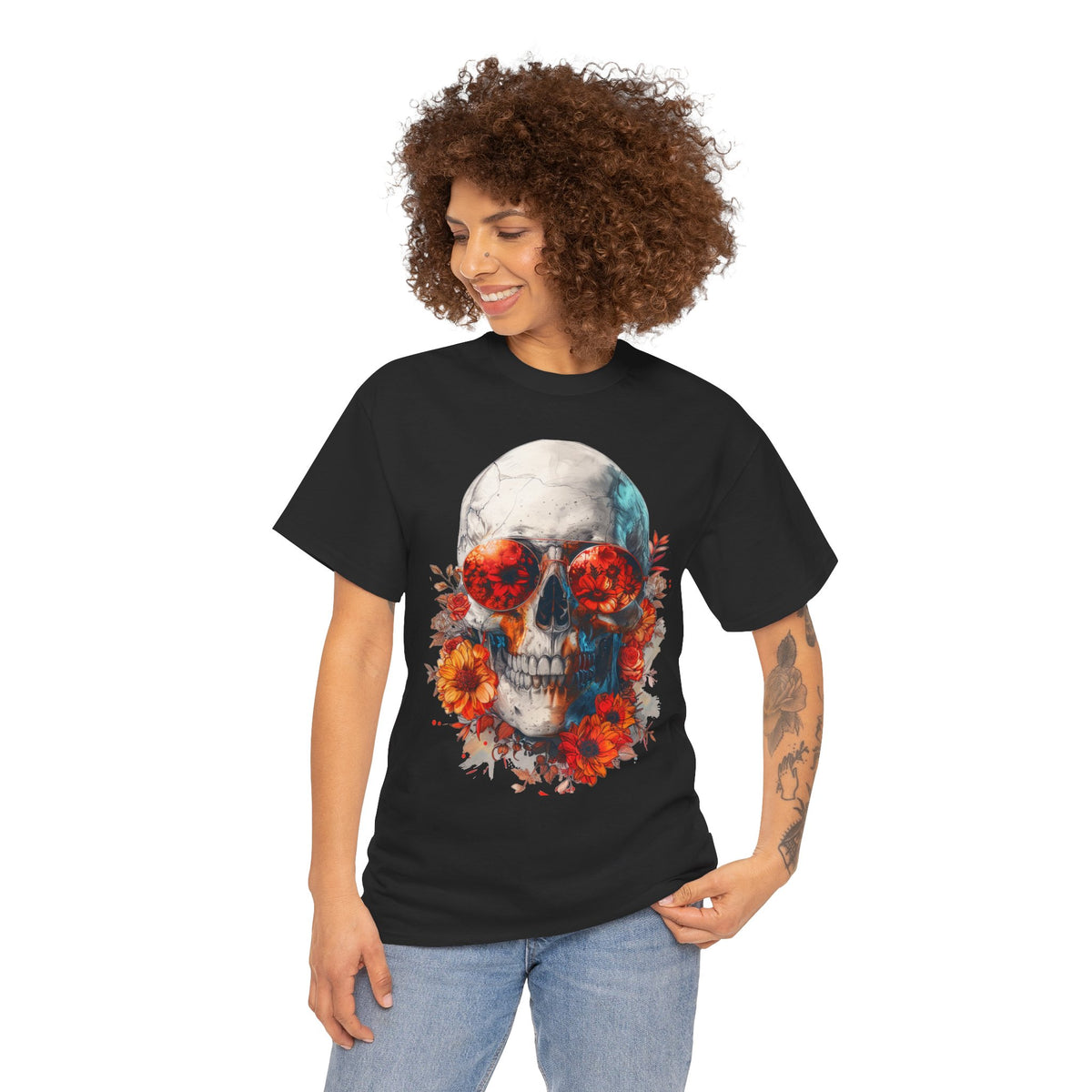 Floral Skull Sunglasses Graphic T-Shirt - product view