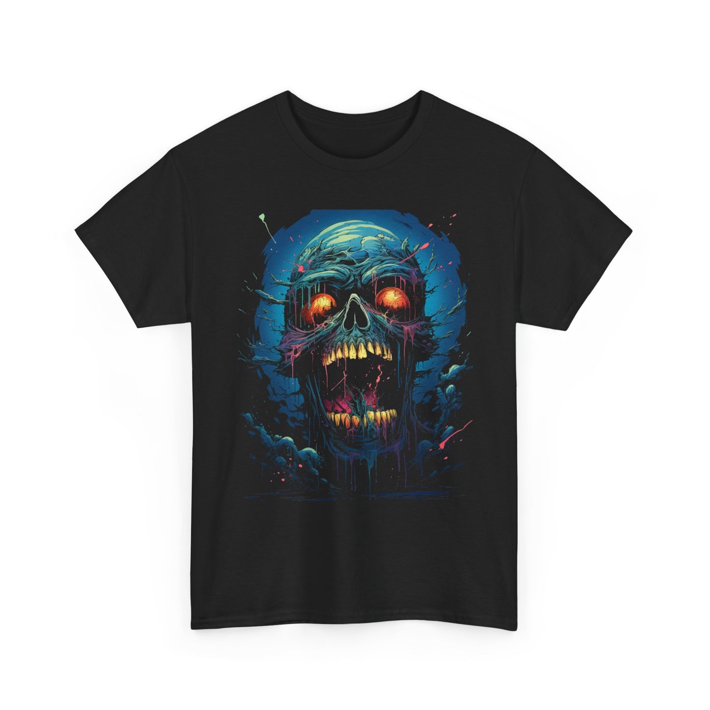 Neon Skull Horror T-Shirt — Glowing Zombie Graphic Tee for Halloween & Gothic Style