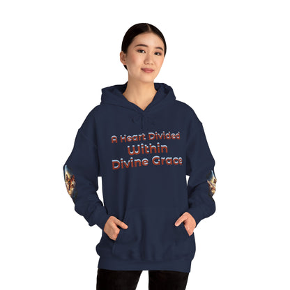Christian Hoodie – "A Heart Divided Within Divine Grace" Religious Pullover with Angel Artwork