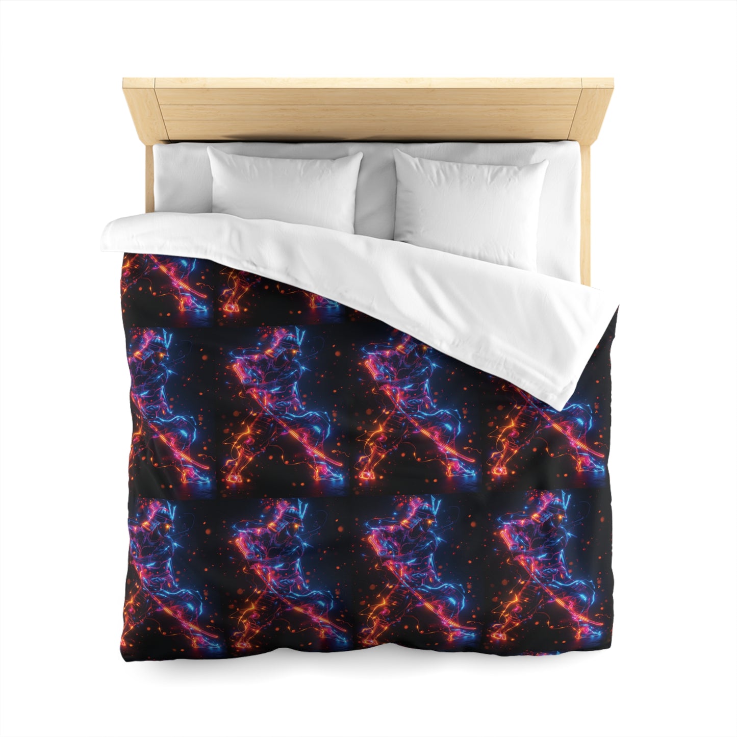 Vibrant Samurai Microfiber Duvet Cover | Futuristic Bedspread, Ninja Bedding, Anime Decor, Bedroom Makeover, Cozy Sleep