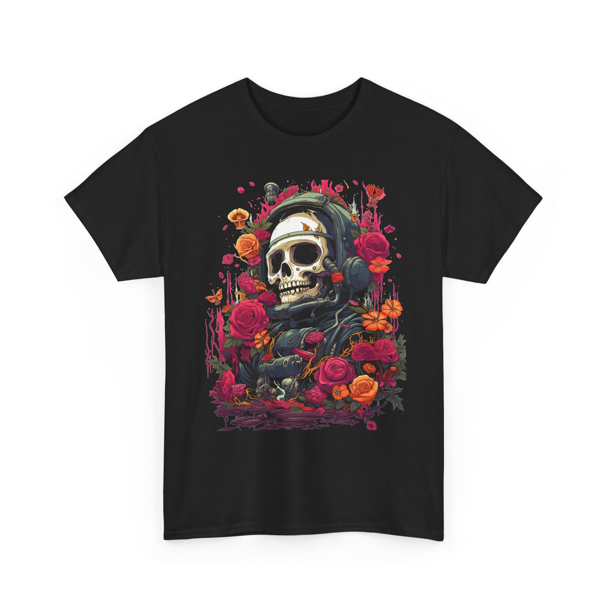 Floral Astronaut Skull Graphic T-Shirt - product view