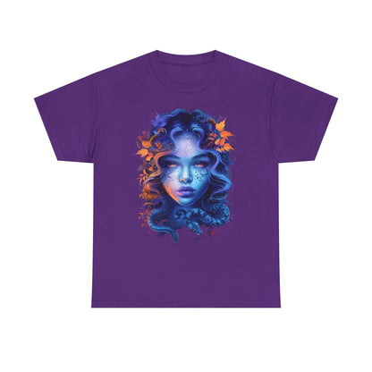 Medusa Moonlight Graphic Tee — Neon Mythical Woman Art T-Shirt