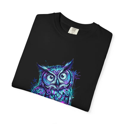 Owl 'What?' Graphic T-Shirt — Neon Grunge Owl Tee for Nightlife & Streetwear