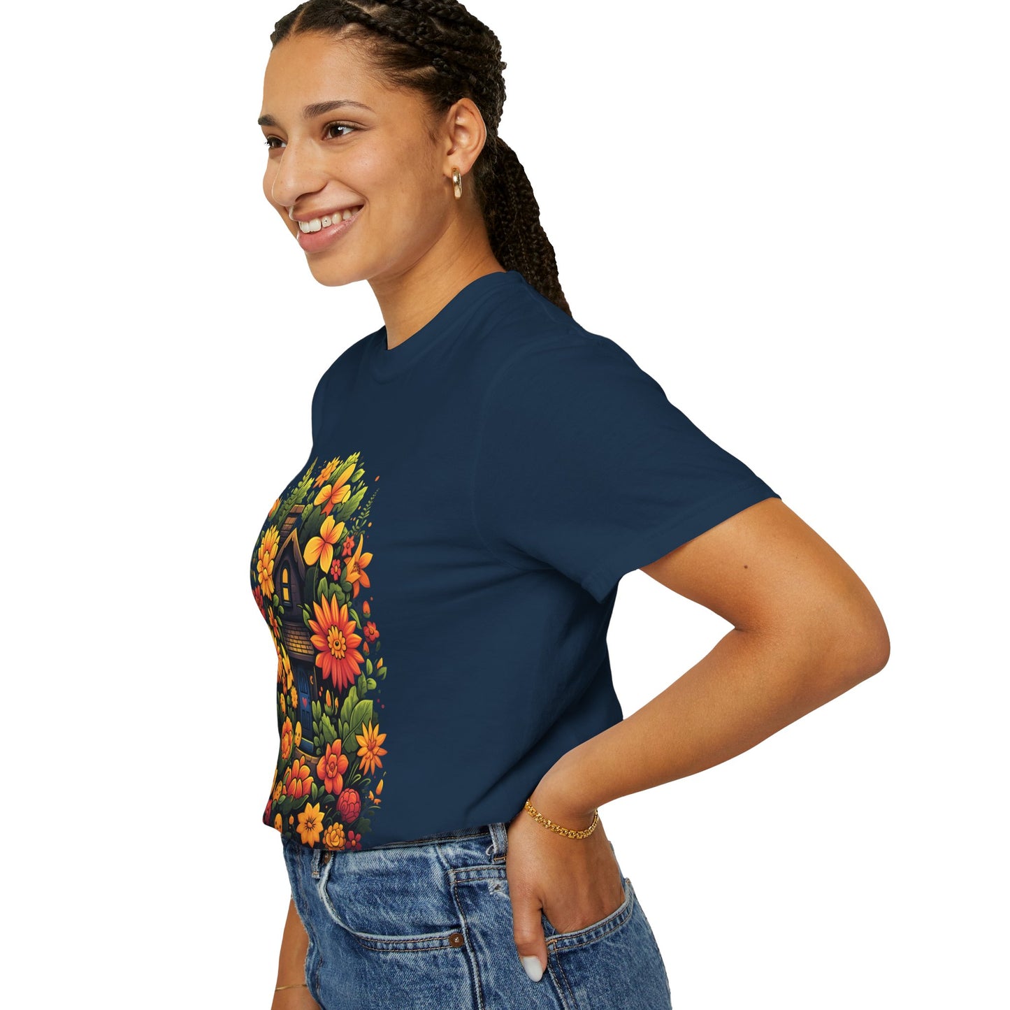Sunlit Cottage Floral T‑Shirt — Cozy Autumn Garden Illustration