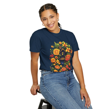 Sunlit Cottage Floral T‑Shirt — Cozy Autumn Garden Illustration