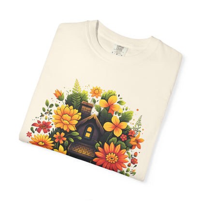 Sunlit Cottage Floral T‑Shirt — Cozy Autumn Garden Illustration