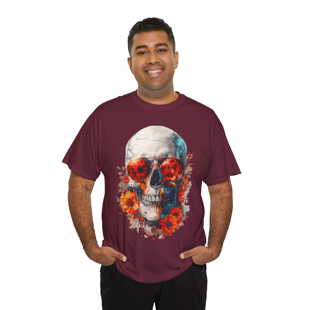Floral Skull Sunglasses Graphic T-Shirt - product view