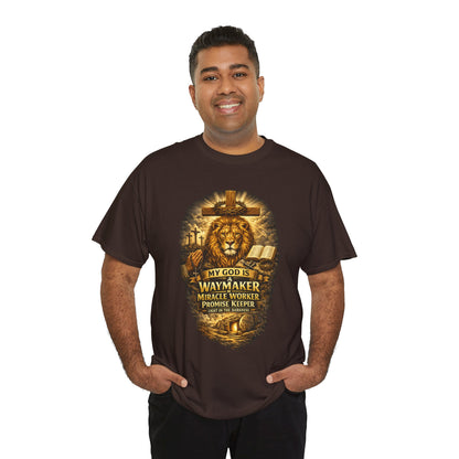 Christian Lion of Judah T-Shirt – Waymaker Miracle Worker Faith Shirt, Jesus Cross Graphic Tee, Bible Verse Religious Shirt, Unisex Christian Apparel