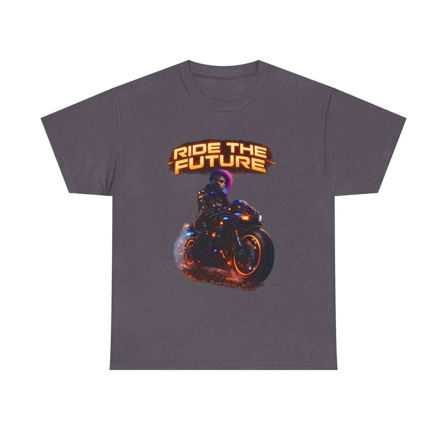 Motorcycle Rider Graphic Tee — Neon Flame Biker Shirt