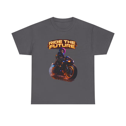 Motorcycle Rider Graphic Tee — Neon Flame Biker Shirt