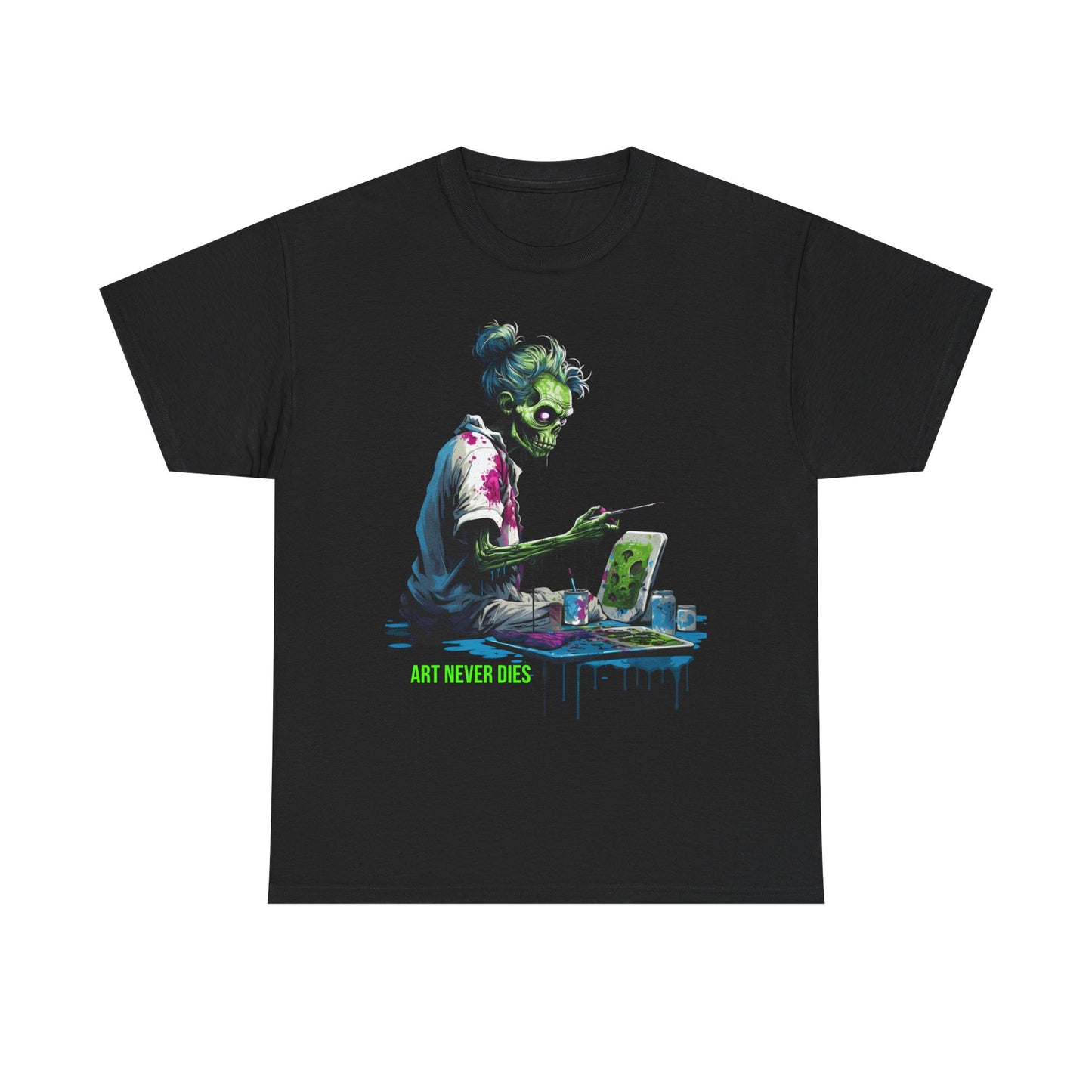 Zombie Artist T-Shirt – Art Never Dies Graphic Tee, Dark Streetwear Horror Shirt, Gothic Painter Tee, Edgy Alternative Clothing