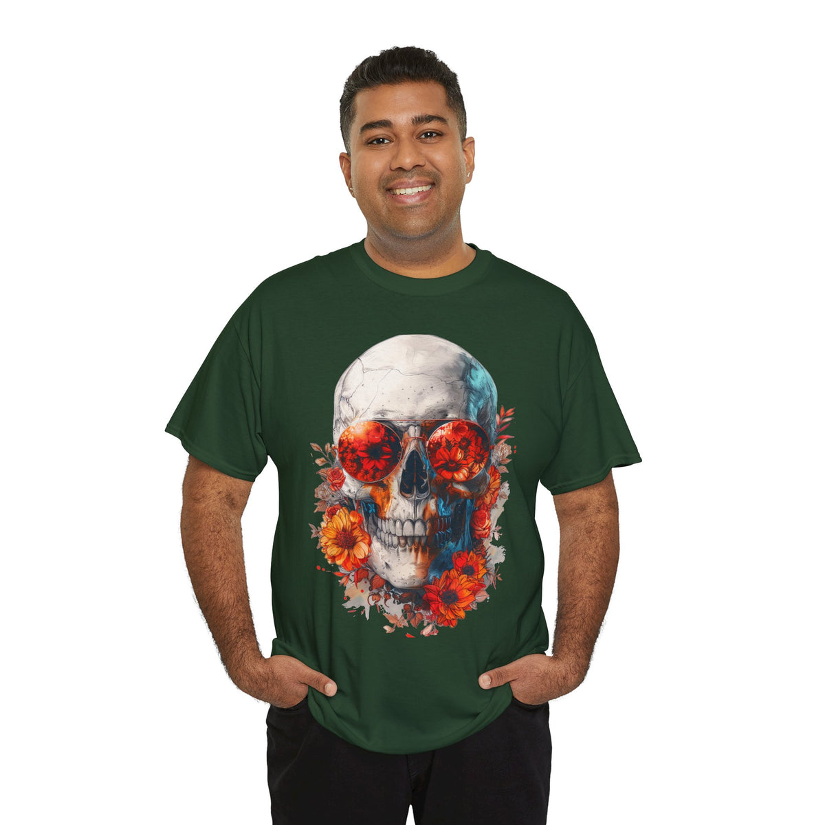 Floral Skull Sunglasses Graphic T-Shirt - product view