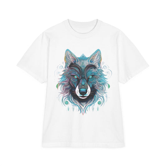 Wolf Face Graphic T-Shirt — Teal Mystic Wolf Art Tee