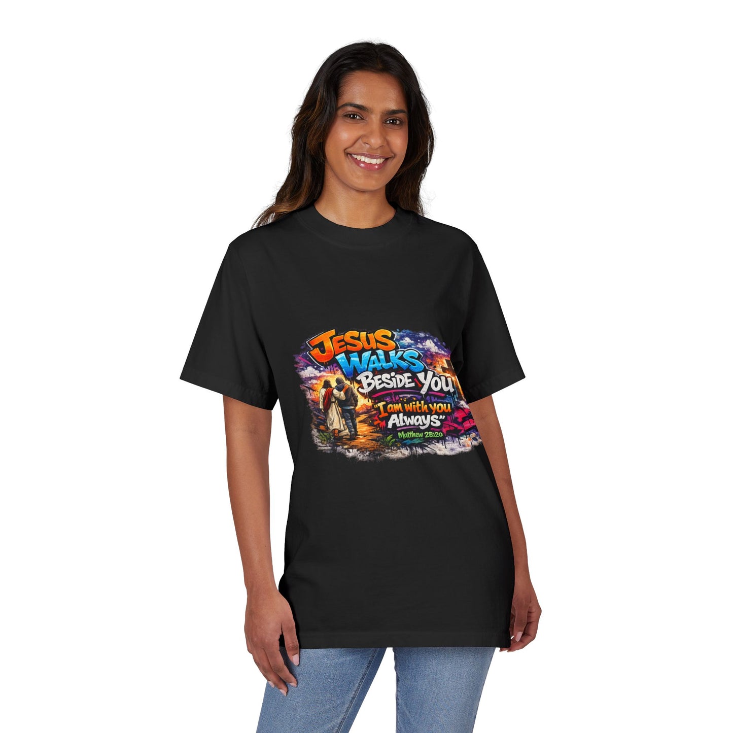 Jesus Walks Beside You T-Shirt — Christian Faith Graphic Tee