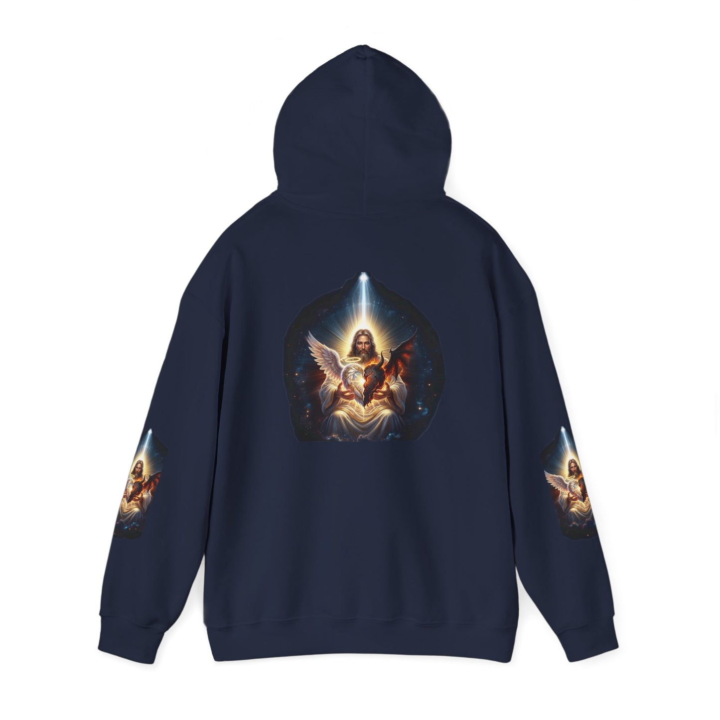 Christian Hoodie – "A Heart Divided Within Divine Grace" Religious Pullover with Angel Artwork