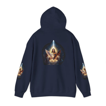 Christian Hoodie – "A Heart Divided Within Divine Grace" Religious Pullover with Angel Artwork