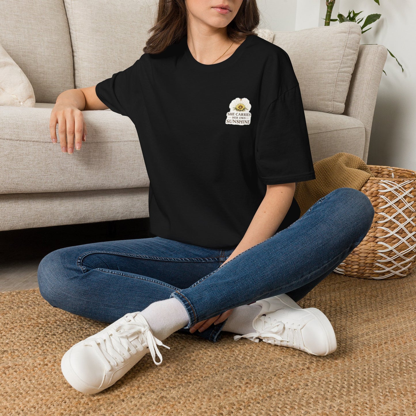 She Carries Sunshine Daisy Logo T-Shirt | Floral Positivity Tee