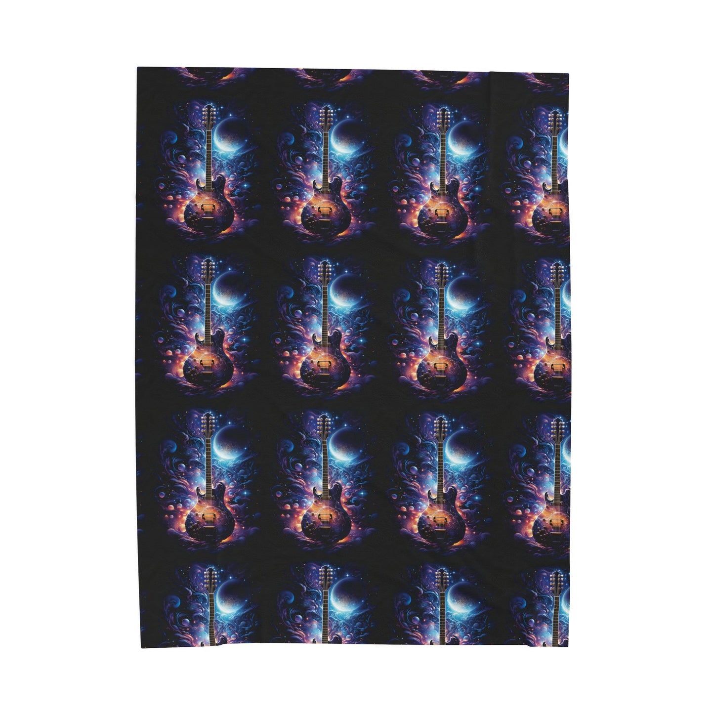 Cosmic Guitar Velveteen Plush Blanket | Soft Throw for Music Lovers, Warm Home Decor, Gift for Musicians, Starry Night Blanket