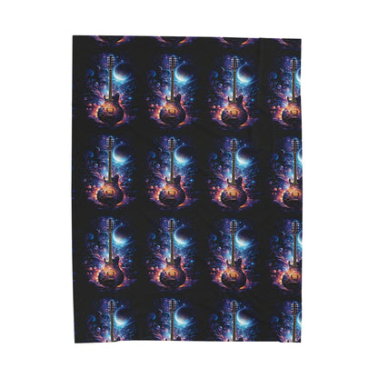 Cosmic Guitar Velveteen Plush Blanket | Soft Throw for Music Lovers, Warm Home Decor, Gift for Musicians, Starry Night Blanket