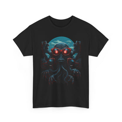 Cosmic Horror Creature T-Shirt – Retro Alien Monster with Red Glasses Graphic Tee | Sci-Fi Horror Streetwear  🧠 PRODUCT DESCRIPTION (SELLS + SEO)