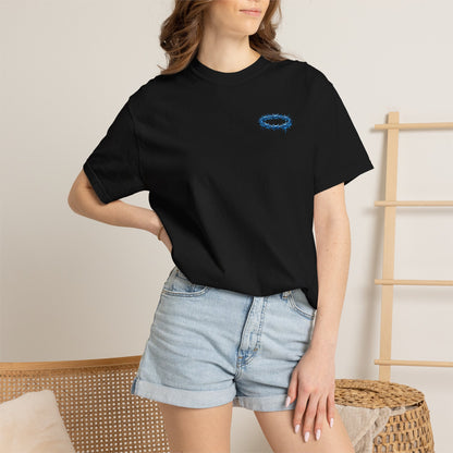 Graphic T-Shirt — Blue Barbed Halo with 'Sovereign' Bubble Letter Back Print