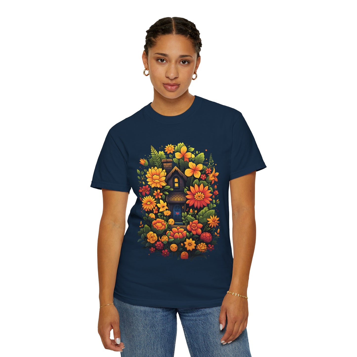 Sunlit Cottage Floral T‑Shirt — Cozy Autumn Garden Illustration