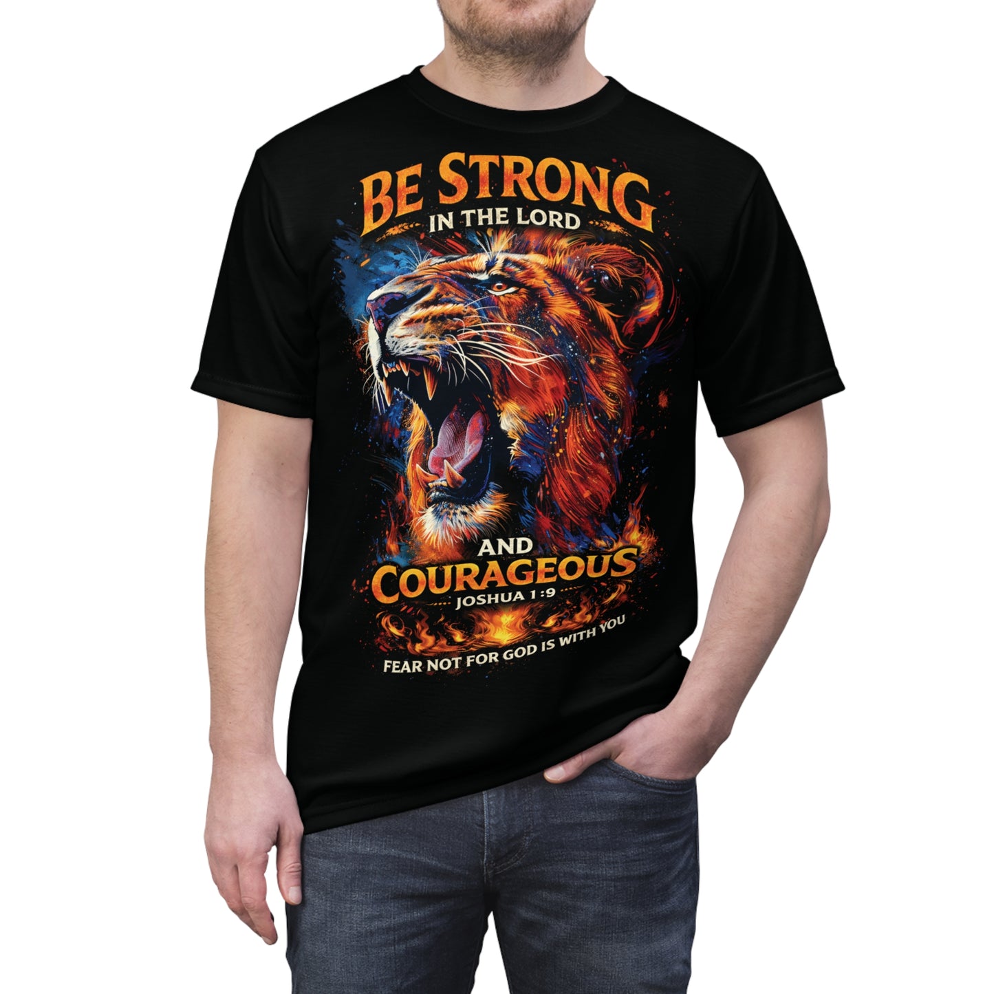 Be Strong in the Lord Lion Tee — Joshua 1:9 Christian T-Shirt