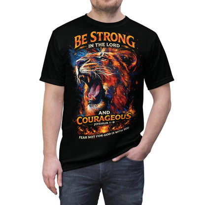 Be Strong in the Lord Lion Tee — Joshua 1:9 Christian T-Shirt