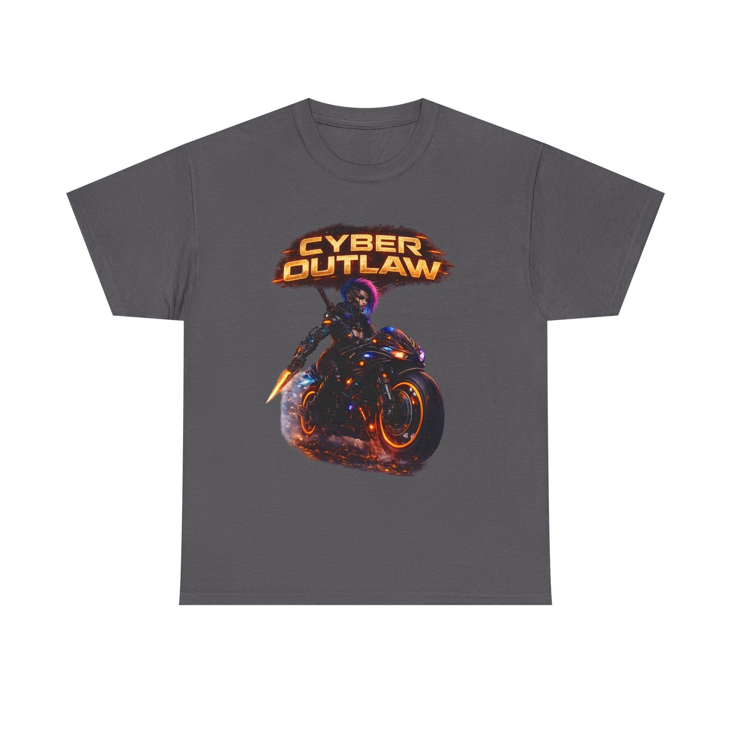 Cyber Outlaw Tee — Neon Biker Graphic T-Shirt