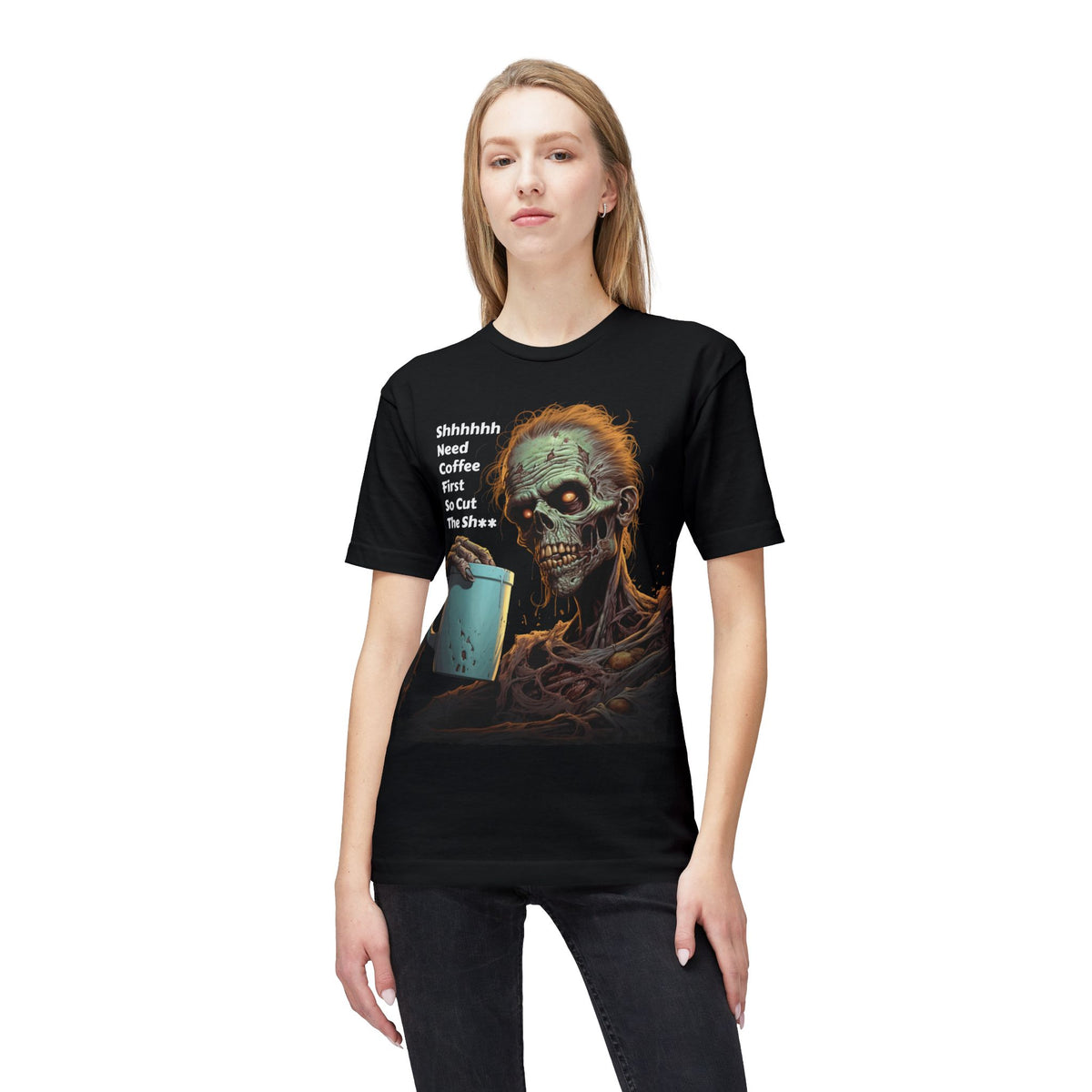 Coffee First Zombie T-Shirt | Censored Adult Humor - product view