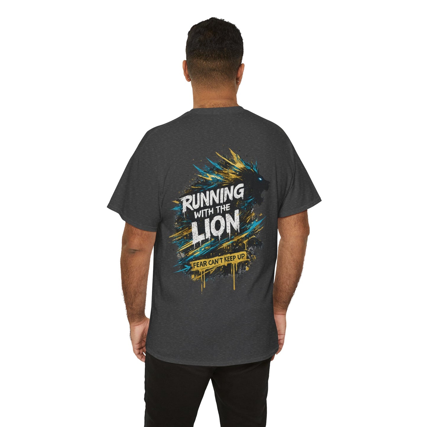 Running With The Lion Christian Graphic T-Shirt | Fear Can't Keep Up Faith Streetwear Tee