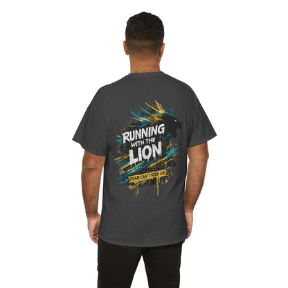 Running With The Lion Christian Graphic T-Shirt | Fear Can't Keep Up Faith Streetwear Tee