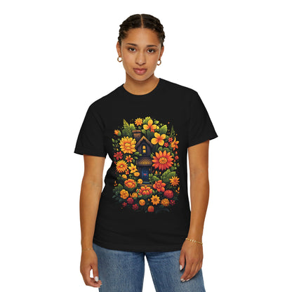 Sunlit Cottage Floral T‑Shirt — Cozy Autumn Garden Illustration