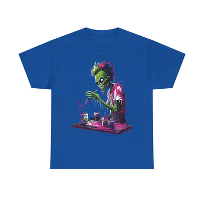 Zombie Painter Graphic Tee — Neon Horror Art T-Shirt