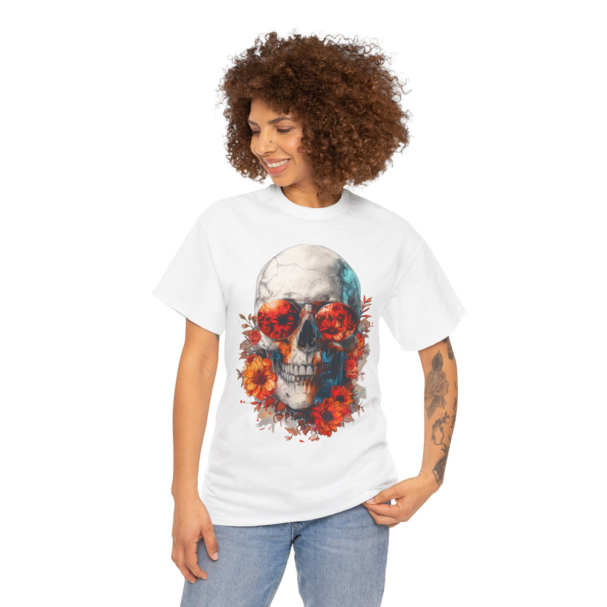 Floral Skull Sunglasses Graphic T-Shirt - product view