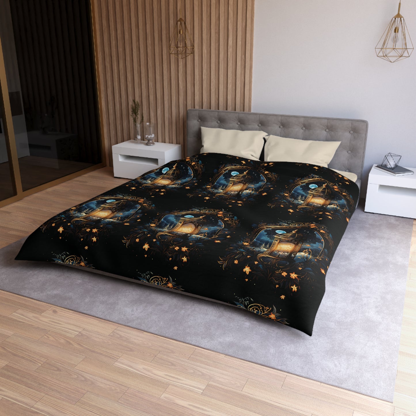 Cozy Lantern Microfiber Duvet Cover, Night Decor, Boho Bedding, Gift for Homeowners, Bedroom Makeover, Magical Atmosphere