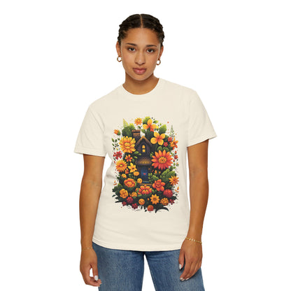 Sunlit Cottage Floral T‑Shirt — Cozy Autumn Garden Illustration