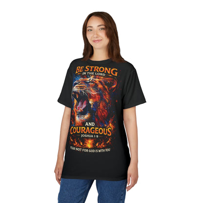Be Strong in the Lord Lion Tee — Joshua 1:9 Christian T-Shirt