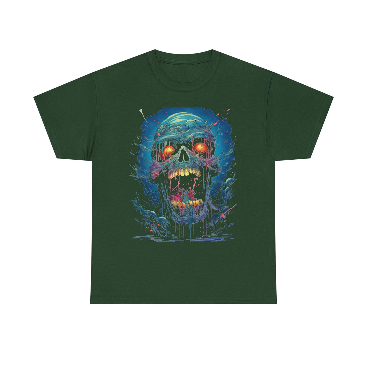 Glowing Neon Skull Horror T-Shirt - product view