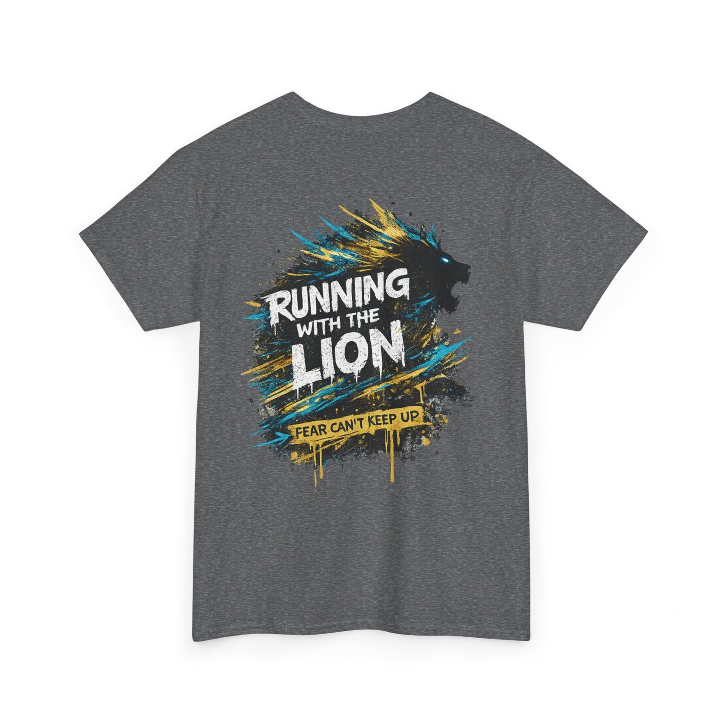 Running With The Lion Christian Graphic T-Shirt | Fear Can't Keep Up Faith Streetwear Tee